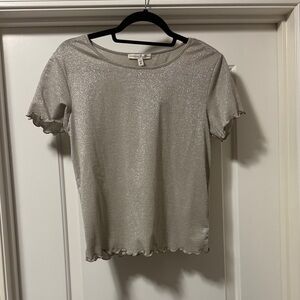 Express Shimmering Silver Short Sleeve Top